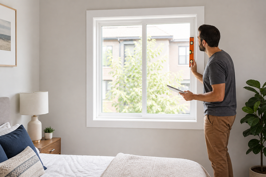 Renter checking a rectangular window recess before choosing a no-drill blind
