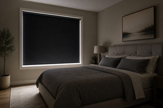 Dark bedroom with blackout blinds for a better sleep environment