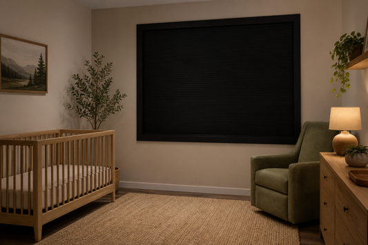 Modern organic nursery with a fully closed cordless total blackout blind