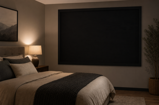 Bedroom with fully sealed ShadeCort total blackout blind and no light leaks